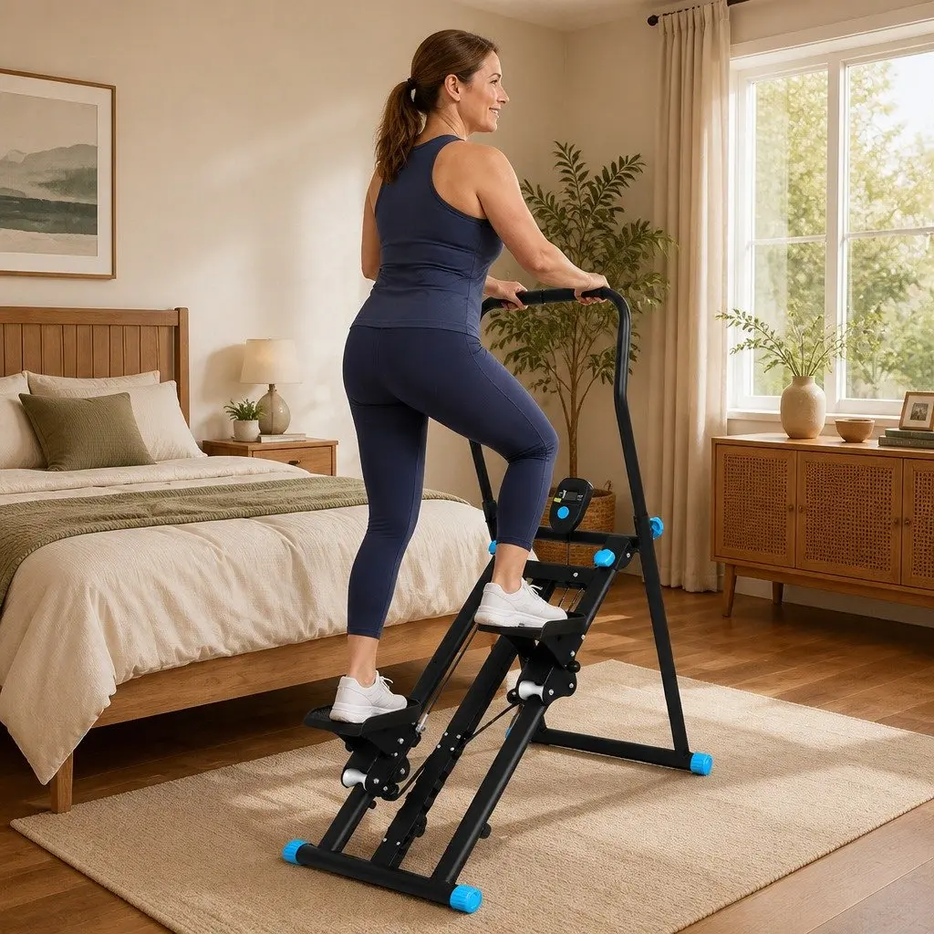 Folding Stepper Machine Adjustable Height Resistance Compact Home Gym Full Body Workout