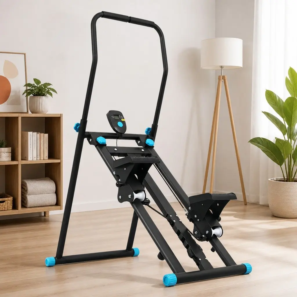 Folding Stepper Machine Adjustable Height Resistance Compact Home Gym Full Body Workout