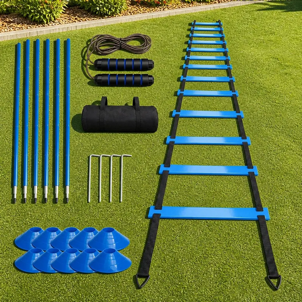 Soccer Agility Training Set 6 Poles Ladder Cones Jump Rope Speed Coordination