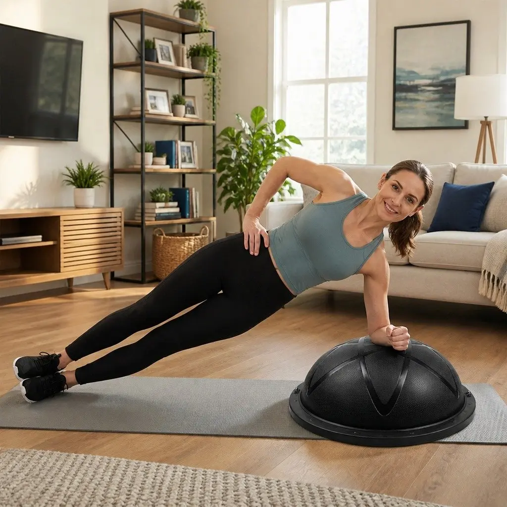 Half Balance Ball Yoga Core Trainer with 2 Resistance Bands 58cm for Home Gym Fitness