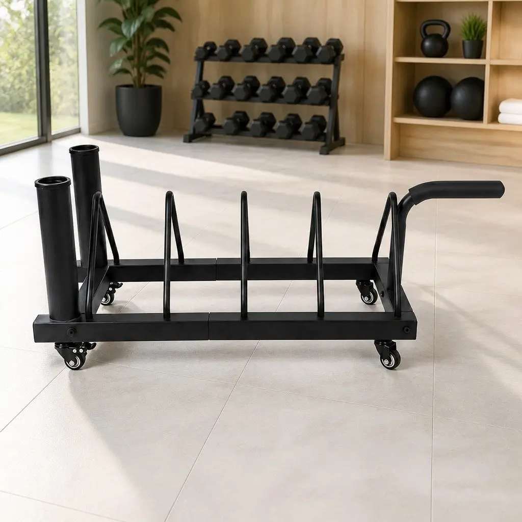 Horizontal Bumper Plate Rack with Wheels Barbell Weight Storage Olympic Plates