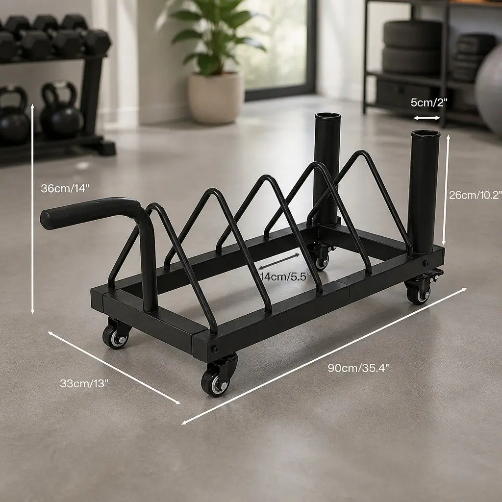 Horizontal Bumper Plate Rack with Wheels Barbell Weight Storage Olympic Plates