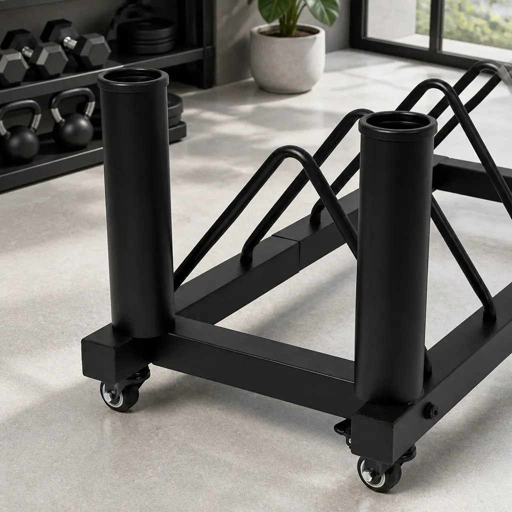 Horizontal Bumper Plate Rack with Wheels Barbell Weight Storage Olympic Plates