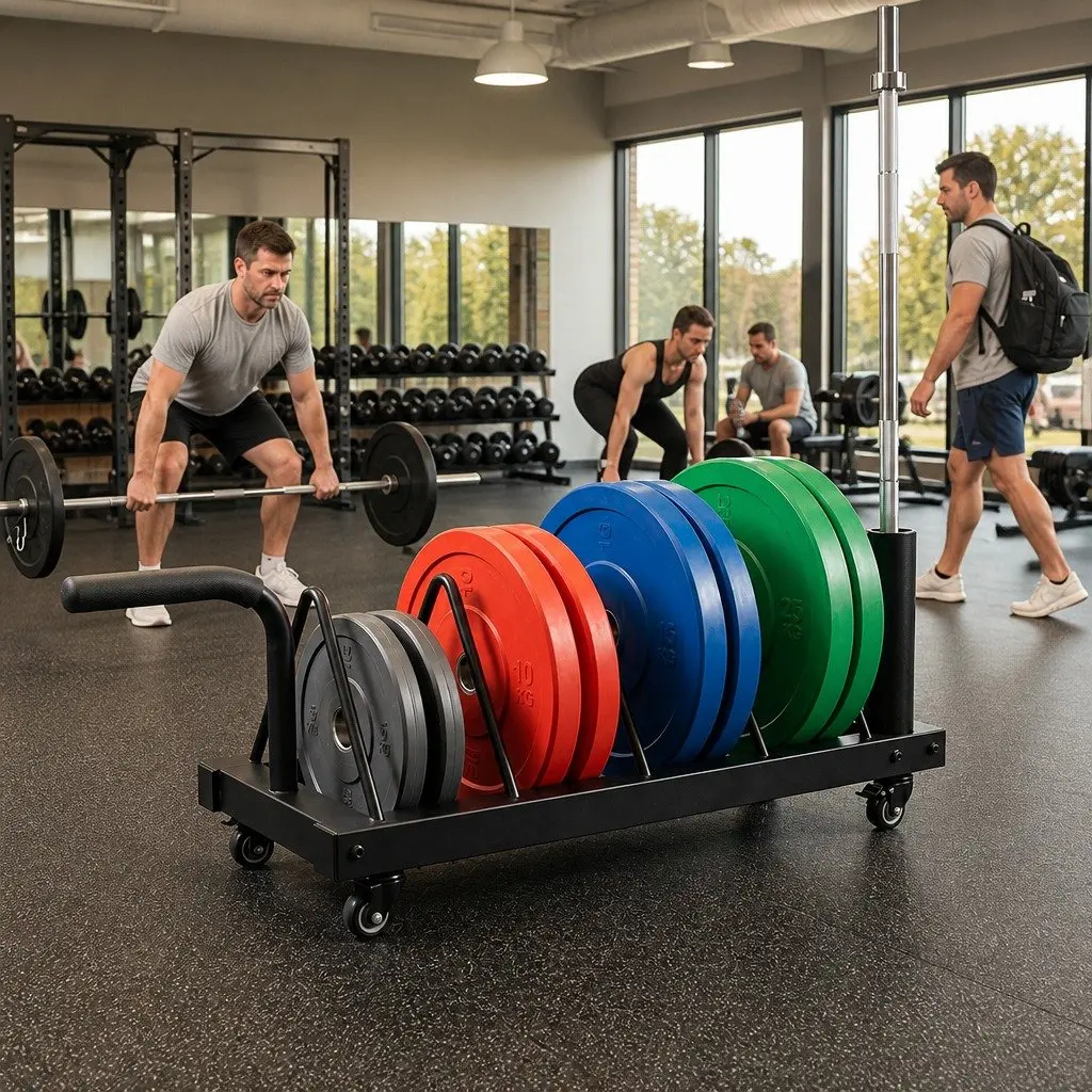 Horizontal Bumper Plate Rack with Wheels Barbell Weight Storage Olympic Plates