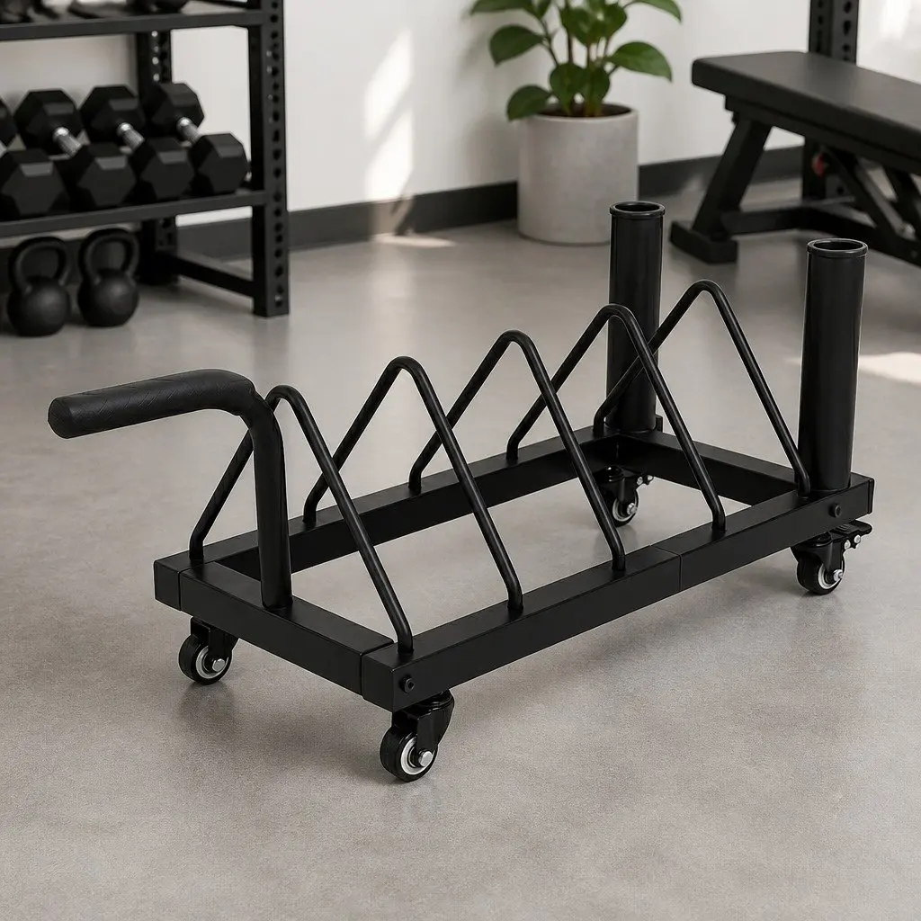 Horizontal Bumper Plate Rack with Wheels Barbell Weight Storage Olympic Plates