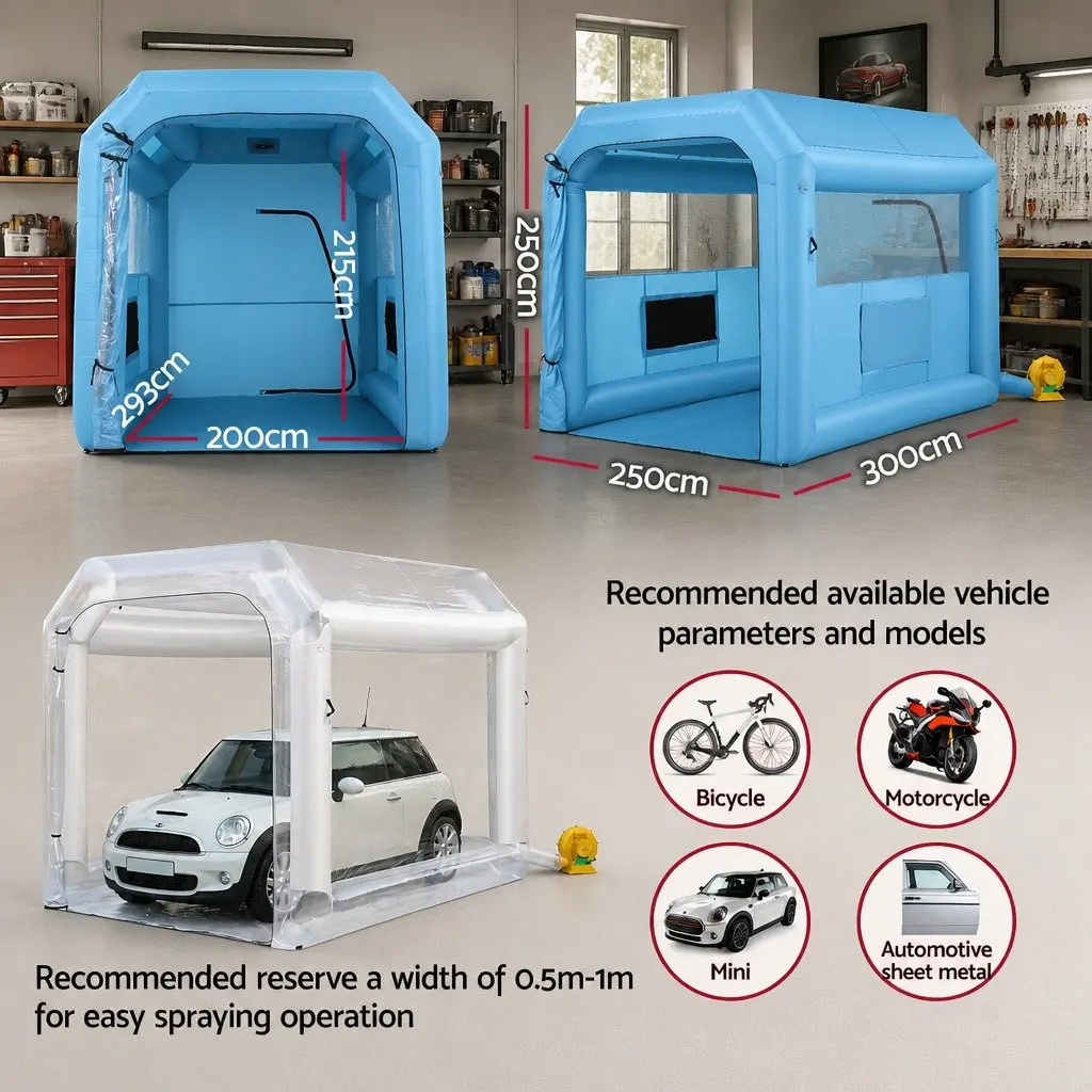 Inflatable Paint Booth 2.5x2.5x3M Spray Booth 550W Blower Air Filter Bicycle