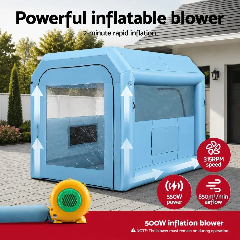 Inflatable Paint Booth 2.5x2.5x3M Spray Booth 550W Blower Air Filter Bicycle