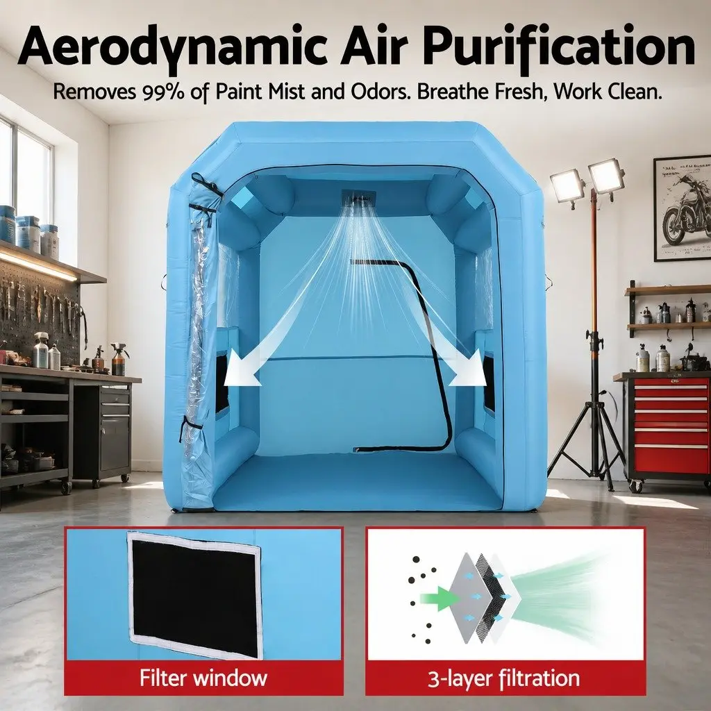 Inflatable Paint Booth 2.5x2.5x3M Spray Booth 550W Blower Air Filter Bicycle