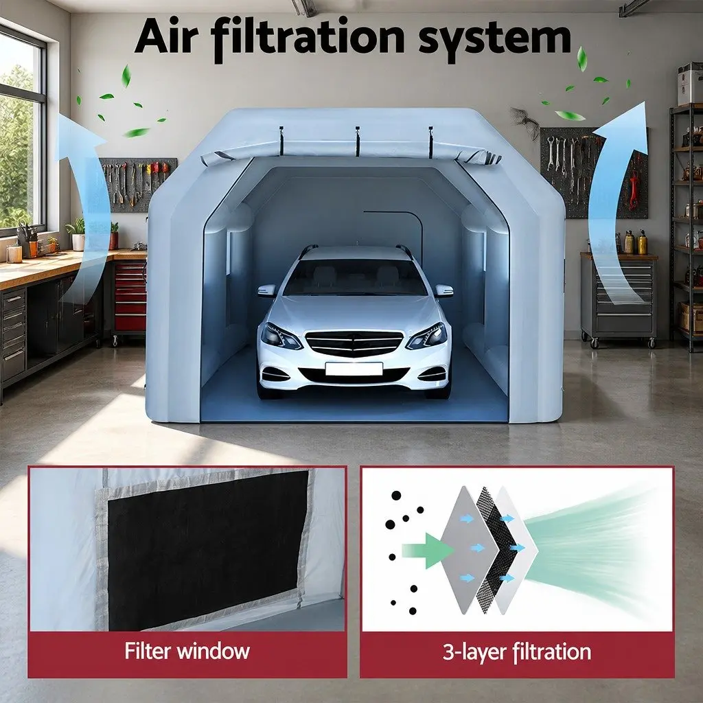 Inflatable Spray Paint Booth 6x4m Automotive Tent with 3 Layer Filtration System and 1100W Blower