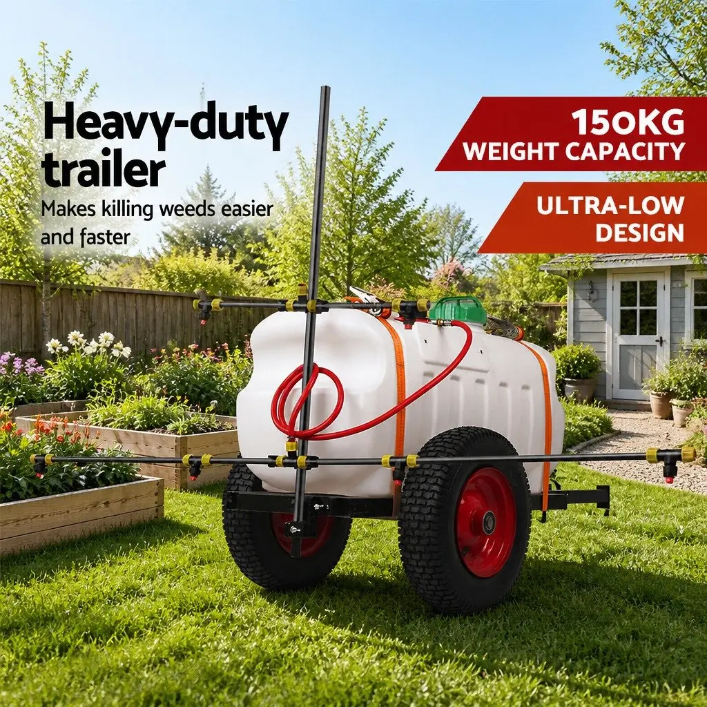 Weed Sprayer 100L Tank Trailer 1.5M Boom Adjustable Height Self-Priming Pump