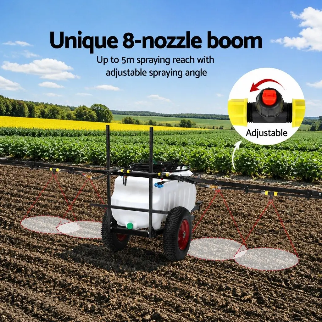 100L ATV Weed Sprayer Trailer 5m Boom Adjustable Height Hose Nozzles Kit