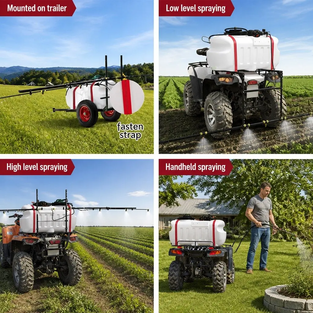 100L ATV Weed Sprayer Trailer 5m Boom Adjustable Height Hose Nozzles Kit