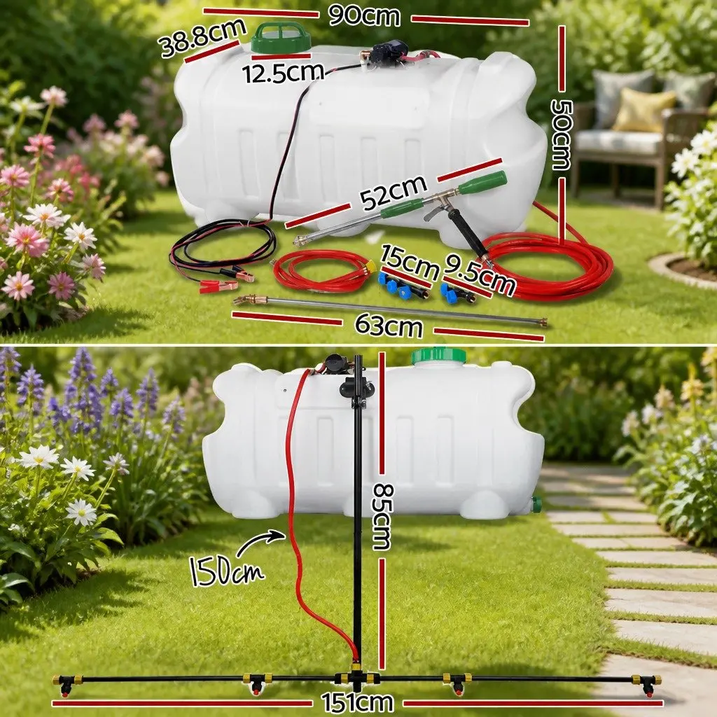 100L Weed Sprayer Tank Boom Spray Gun Garden Herbicide Nozzles ATV Quad Mounted