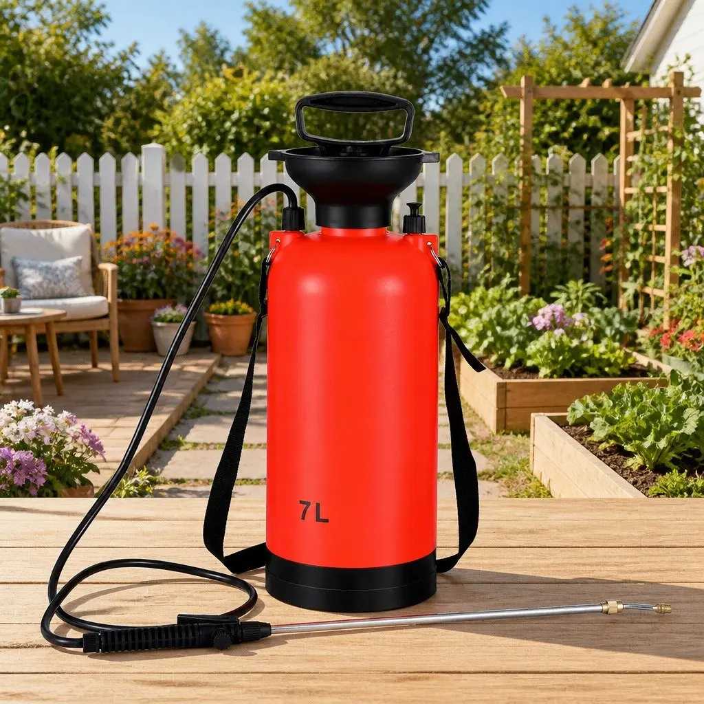 7L Pressure Sprayer Shoulder Garden Spray Tank for Herbicides Pesticides Cleaning