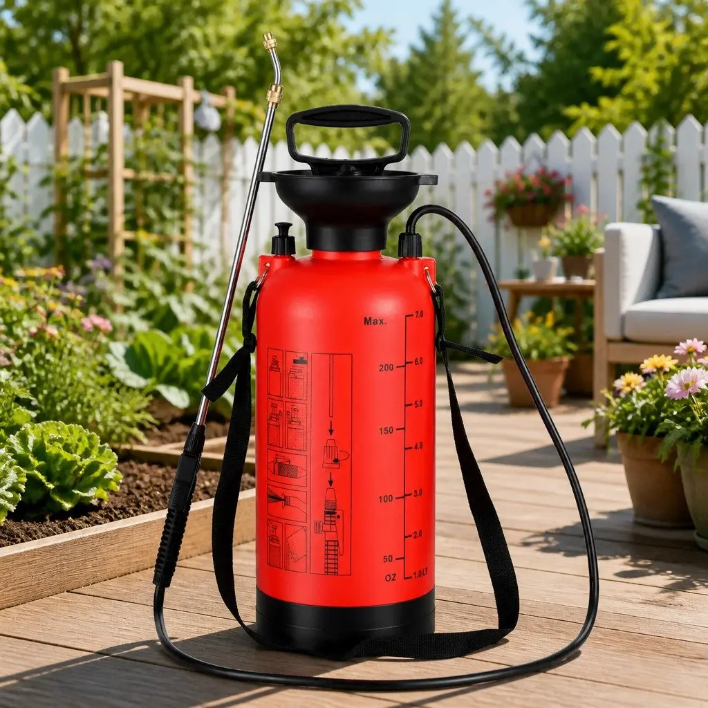 7L Pressure Sprayer Shoulder Garden Spray Tank for Herbicides Pesticides Cleaning