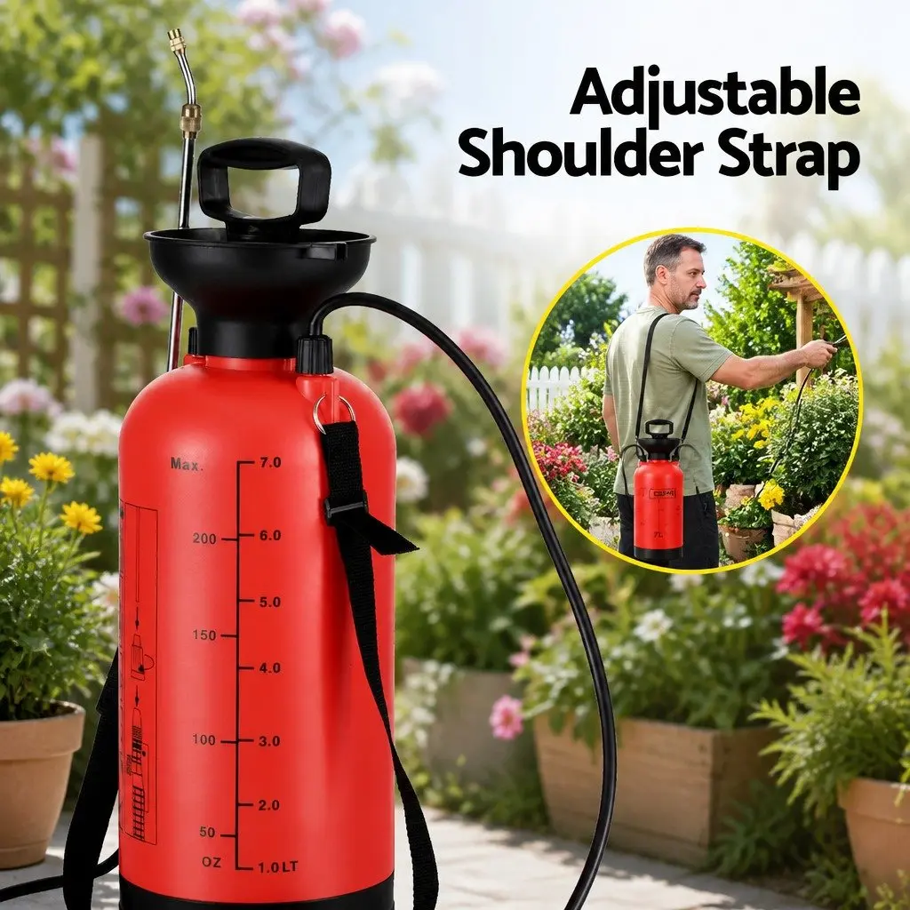 7L Pressure Sprayer Shoulder Garden Spray Tank for Herbicides Pesticides Cleaning