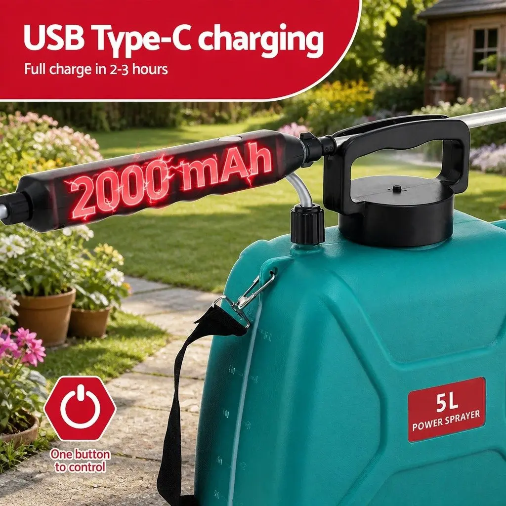 Electric Weed Sprayer USB Rechargeable 5L Garden Shoulder Sprayer