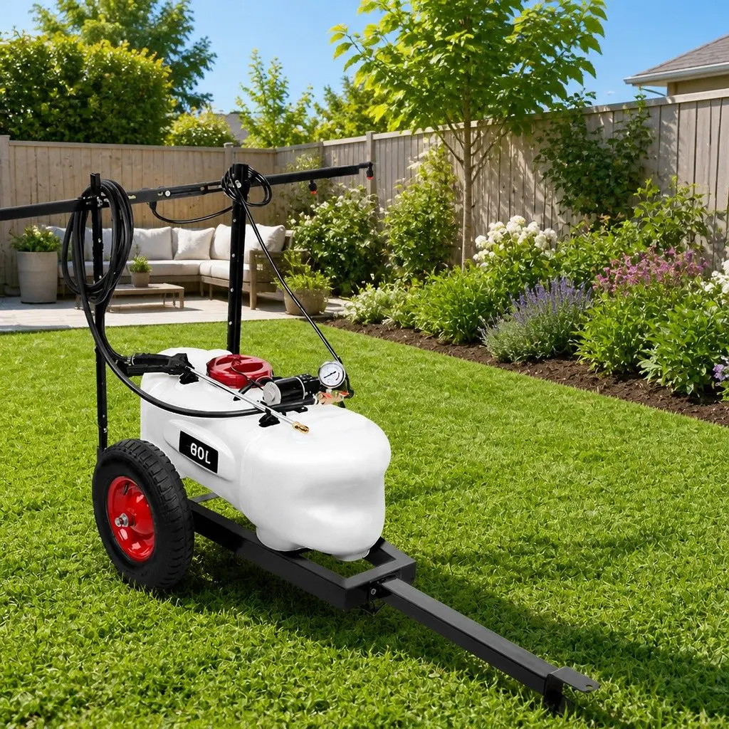 Weed Sprayer 60L Tank Trailer Rear Boom Spray Gun 12V Pump