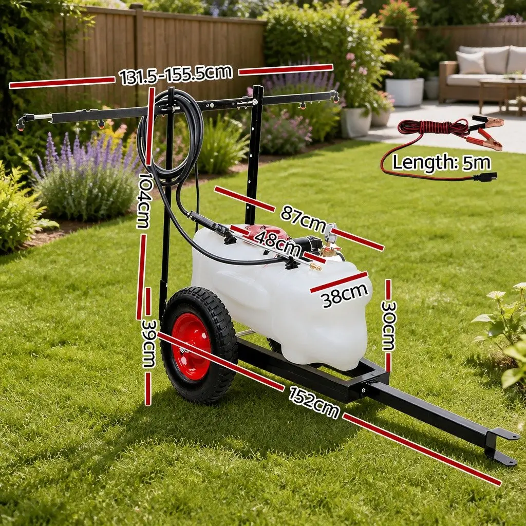 Weed Sprayer 60L Tank Trailer Rear Boom Spray Gun 12V Pump