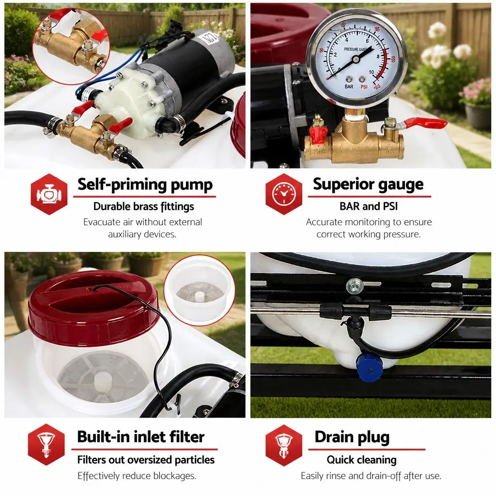 Weed Sprayer 60L Tank Trailer Rear Boom Spray Gun 12V Pump