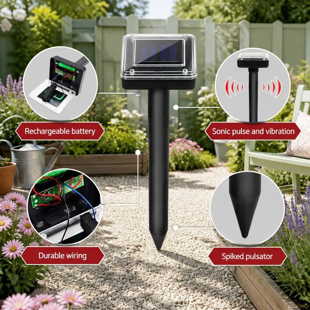 Snake Repeller Solar Powered Ultrasonic Pest Control 12 Piece