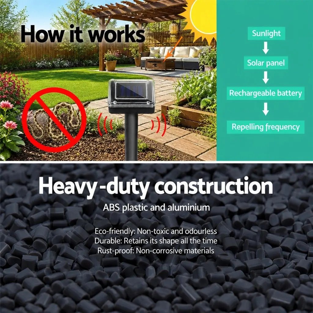 Solar Powered Snake Repeller Ultrasonic Set of 4 Garden Yard Farm