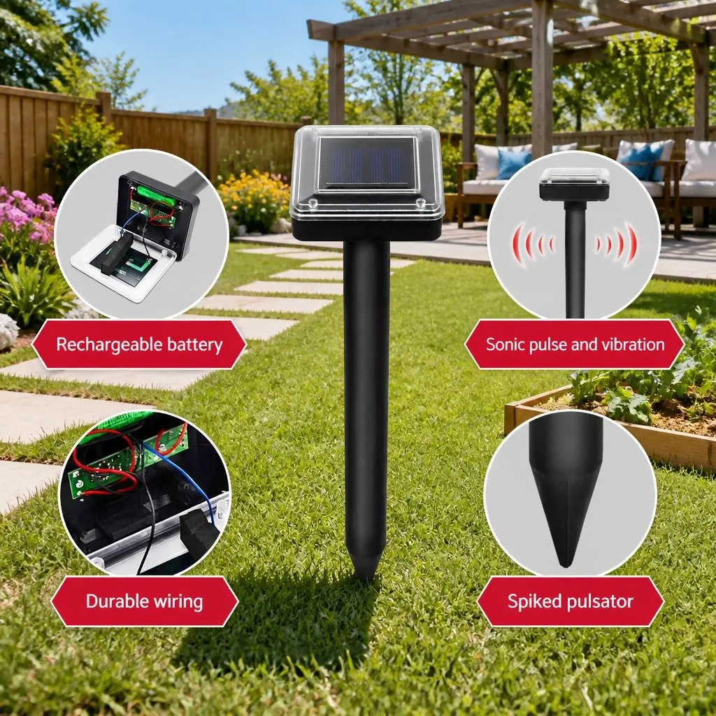 Solar Powered Snake Repeller Ultrasonic Set of 4 Garden Yard Farm