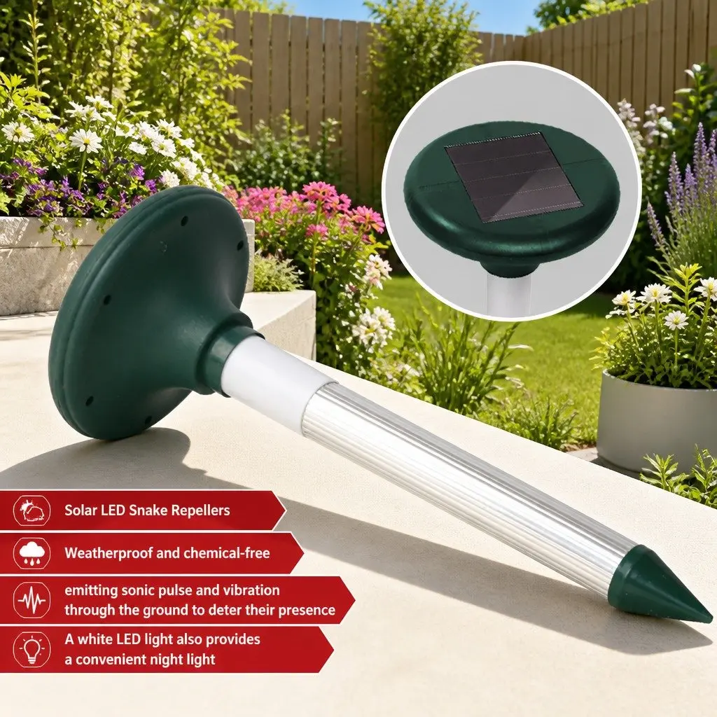 Solar LED Snake Repeller Set 12 Pack Ultrasonic Garden Yard Pest Deterrent