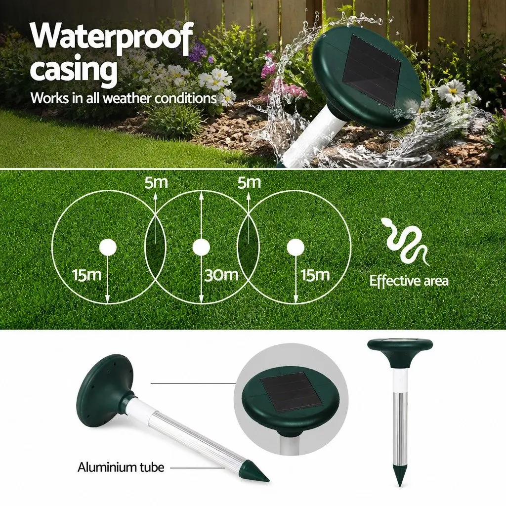 Solar LED Snake Repeller Set 12 Pack Ultrasonic Garden Yard Pest Deterrent