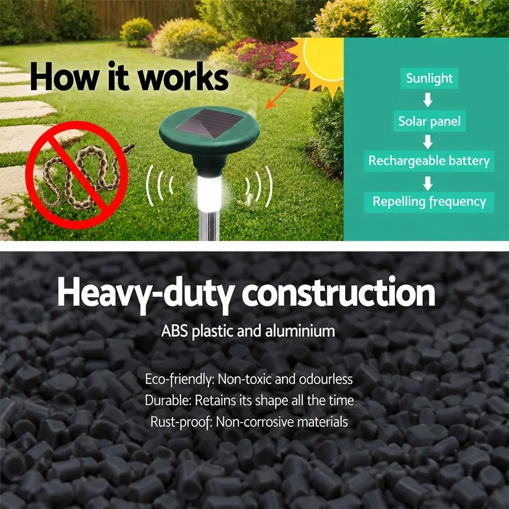 10X Solar LED Snake Repeller Ultrasonic Pest Rodent Deterrent Garden Yard
