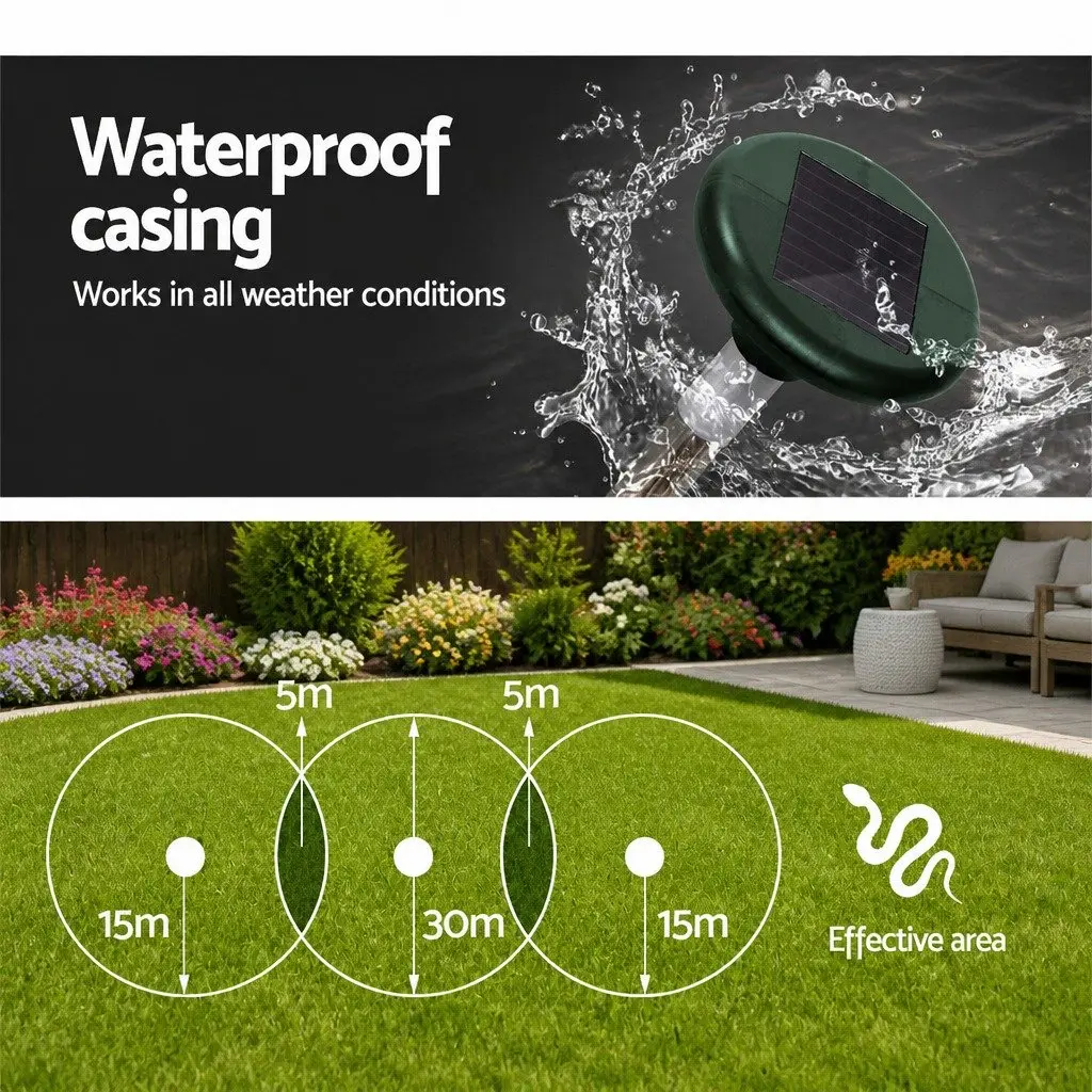 10X Solar LED Snake Repeller Ultrasonic Pest Rodent Deterrent Garden Yard