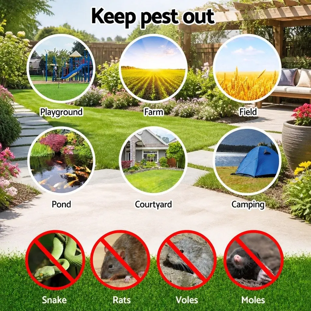 10X Solar LED Snake Repeller Ultrasonic Pest Rodent Deterrent Garden Yard