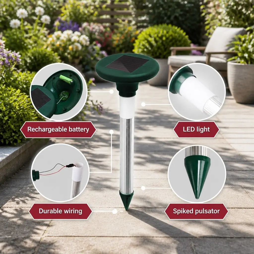 Solar Snake Repeller 8 Pack LED Ultrasonic Pest Rodent Deterrent Garden Yard