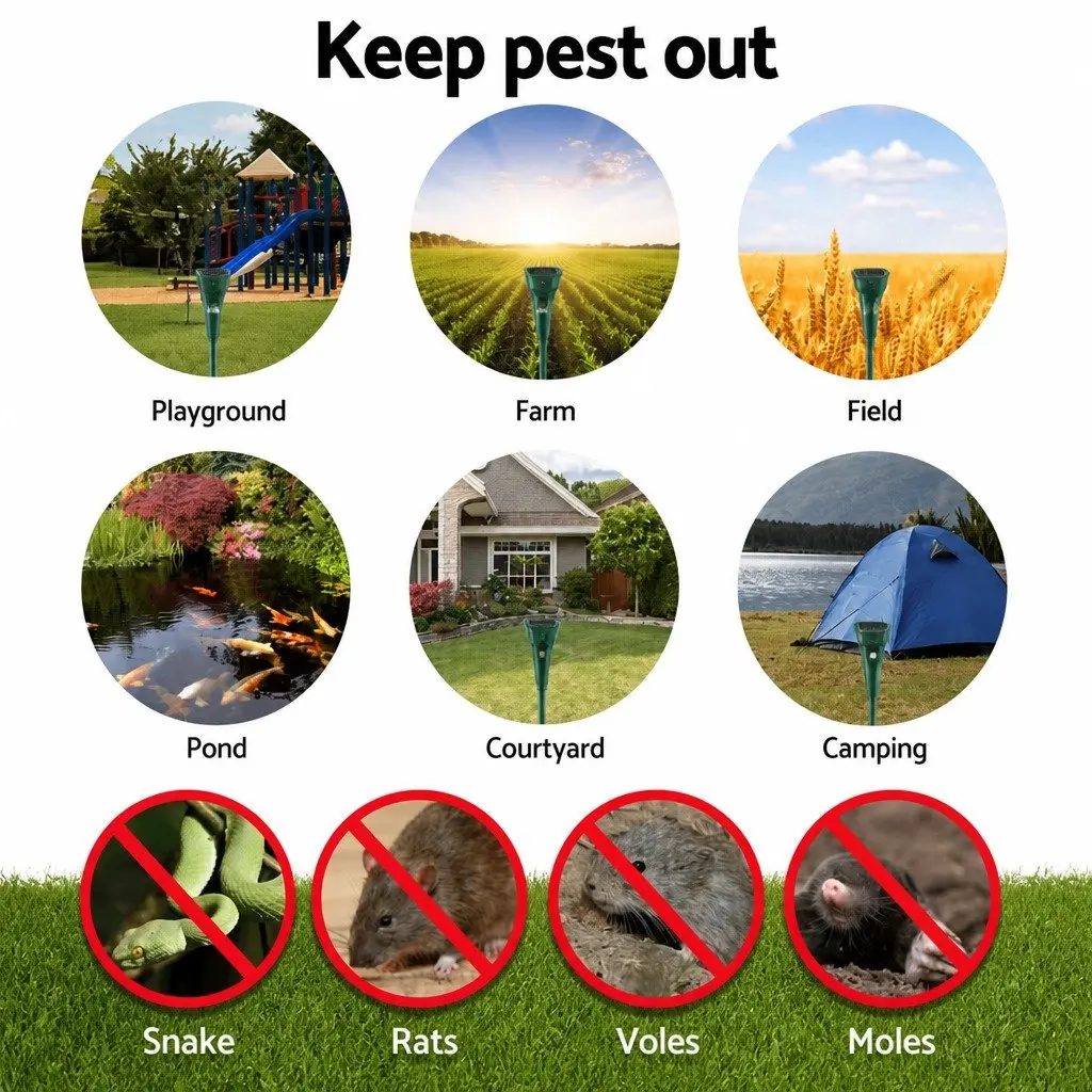 Solar Snake Repeller 8 Pack LED Ultrasonic Pest Rodent Deterrent Garden Yard