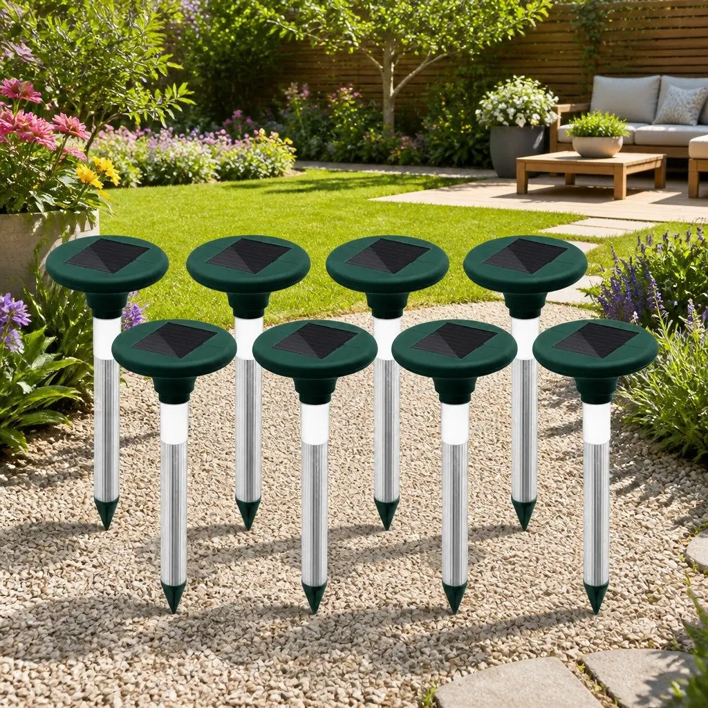 Solar Snake Repeller 8 Pack LED Ultrasonic Pest Rodent Deterrent Garden Yard