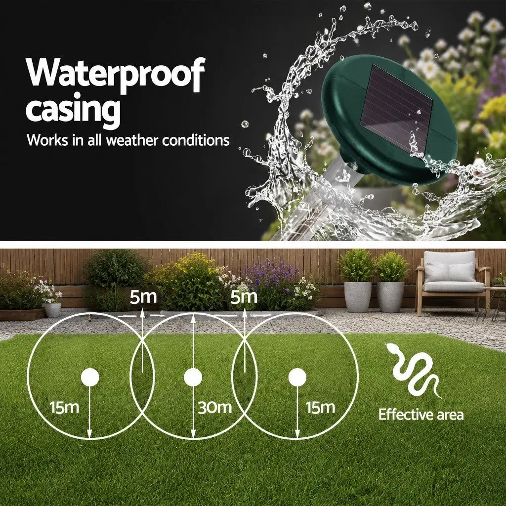 Solar LED Snake Repeller Ultrasonic Pest Rodent Deterrent 4 Piece