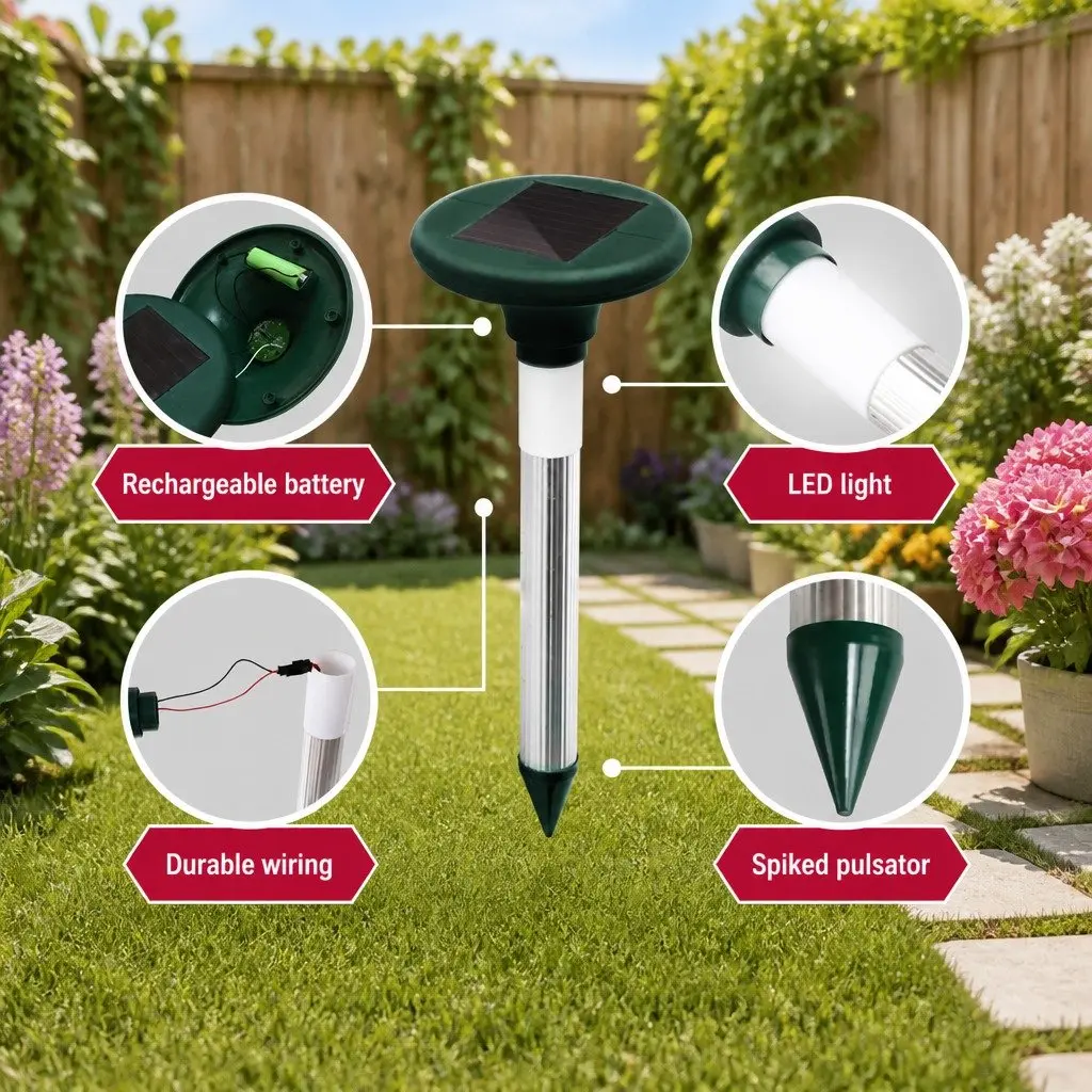 6x LED Solar Snake Repeller Ultrasonic Pest Rodent Deterrent Garden Yard Outdoor