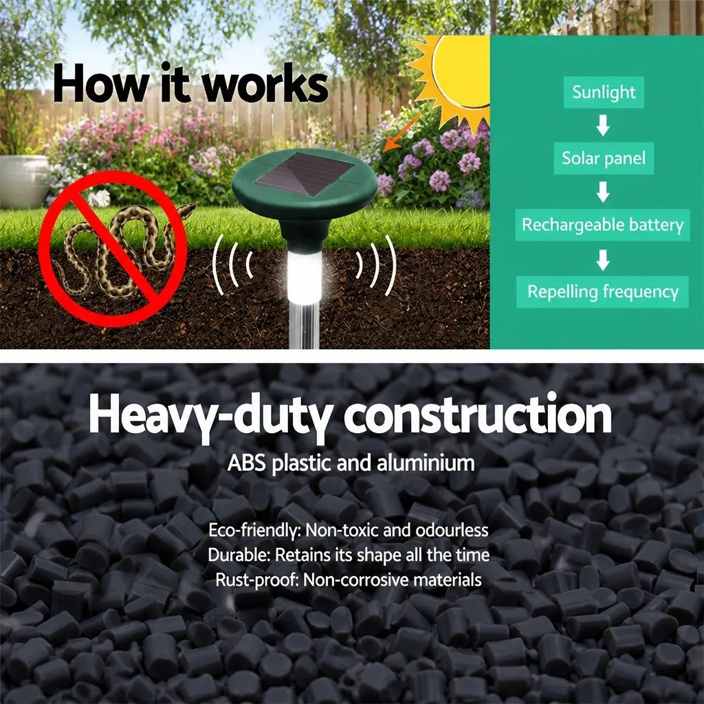 6x LED Solar Snake Repeller Ultrasonic Pest Rodent Deterrent Garden Yard Outdoor