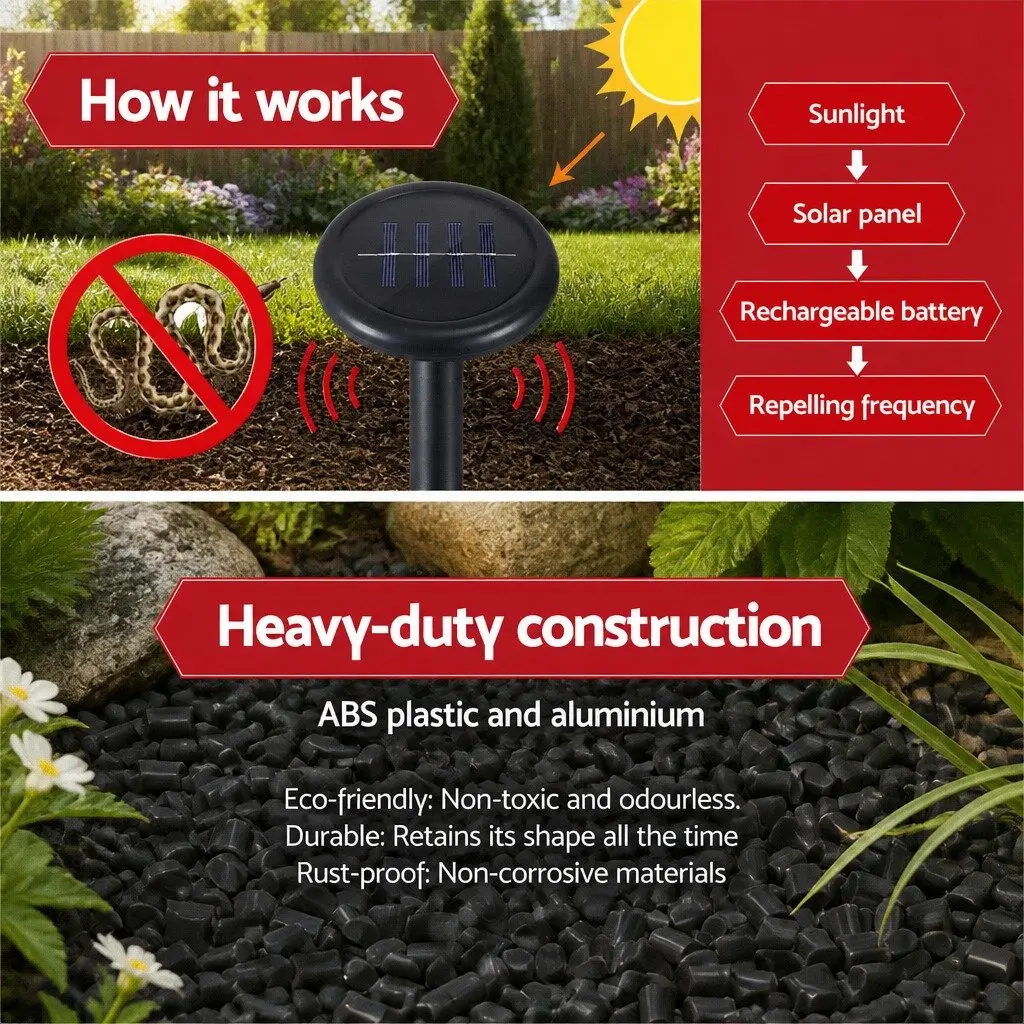 Snake Repeller Solar Powered Ultrasonic 4 Piece Garden Yard Farm Pest Control