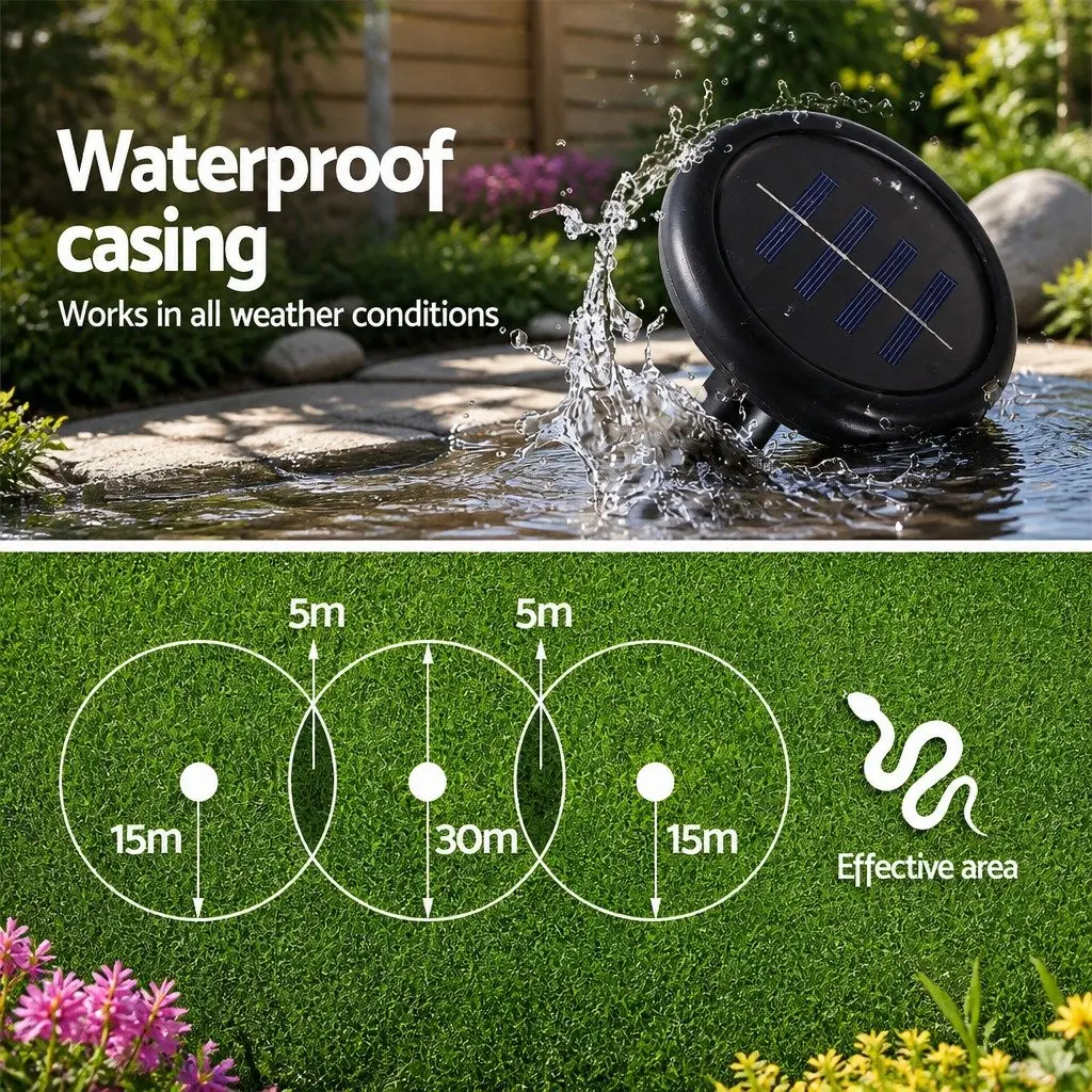 Snake Repeller Solar Powered Ultrasonic 4 Piece Garden Yard Farm Pest Control