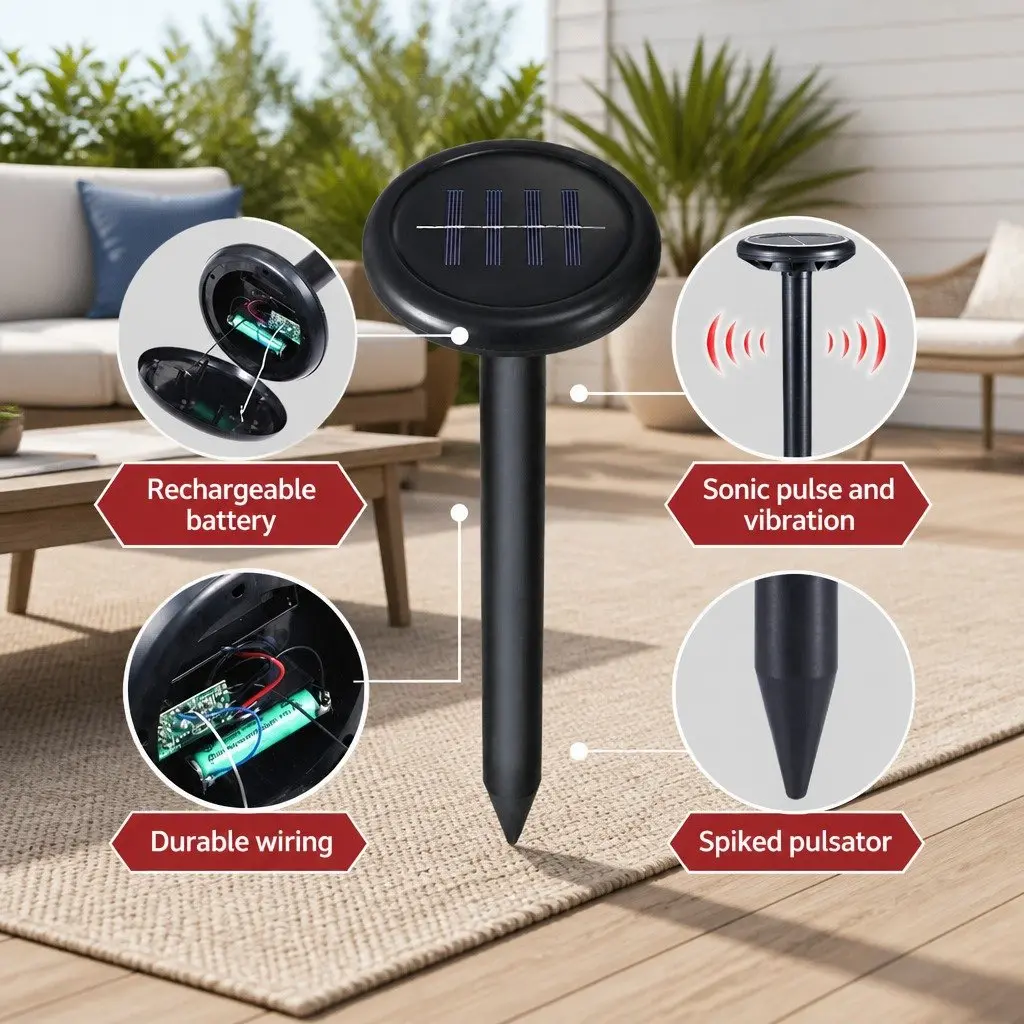 8X Ultrasonic Solar Powered Snake Repeller Garden Pest Control Device