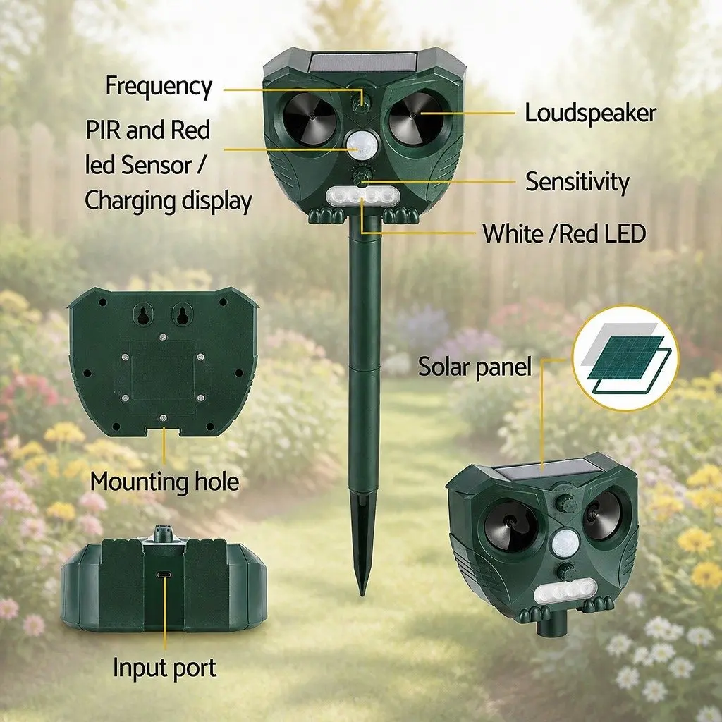 Ultrasonic Snake Repeller Solar USB Powered Garden Yard Farm Animal Deterrent