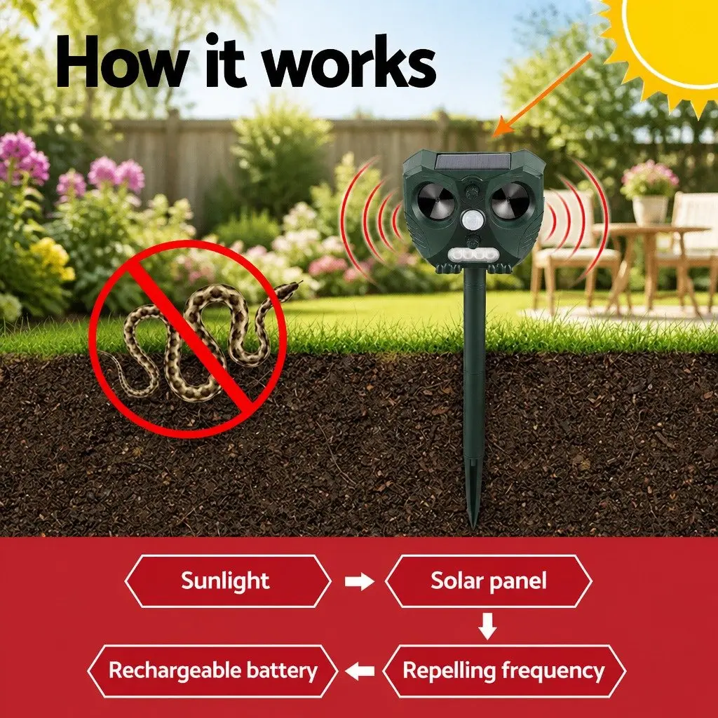 Ultrasonic Snake Repeller Solar USB Powered Garden Yard Farm Animal Deterrent
