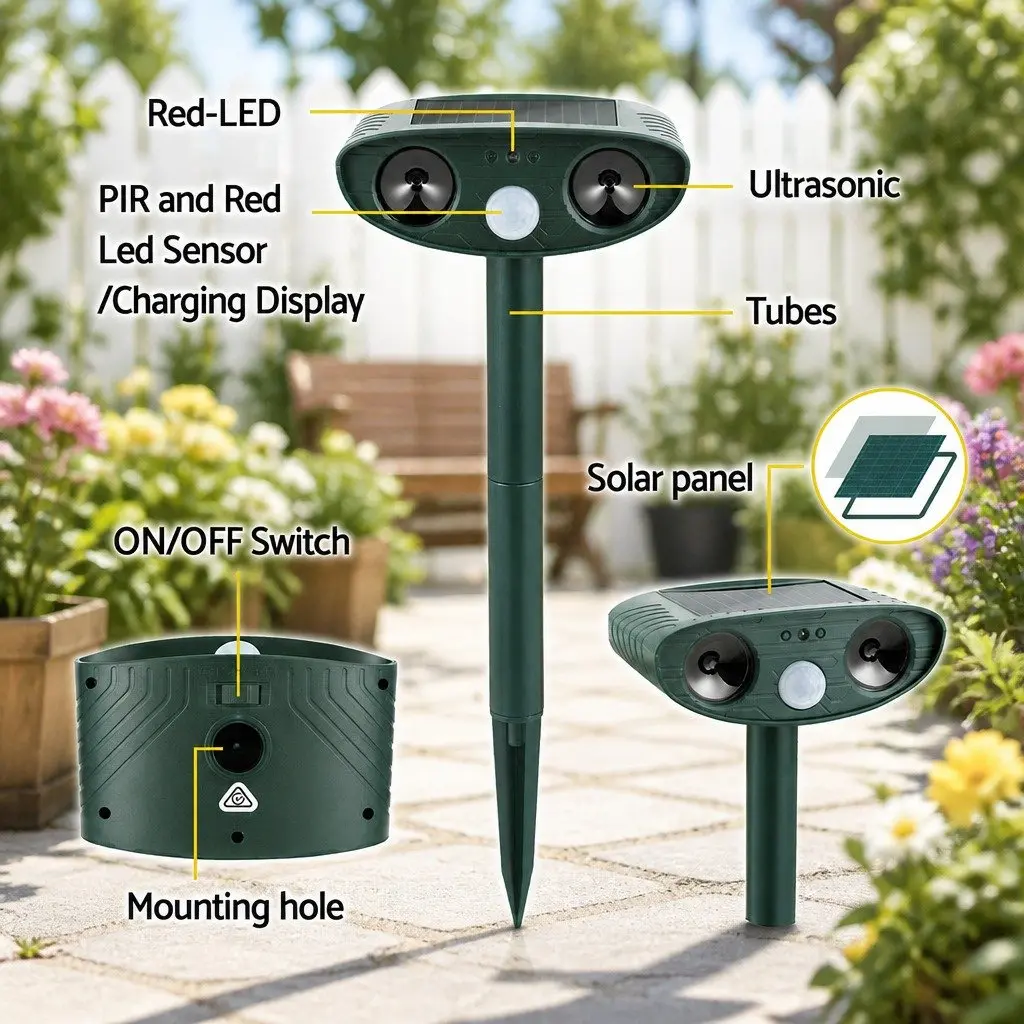 Ultrasonic Snake Repeller Solar Battery Powered Motion Sensor Garden Yard