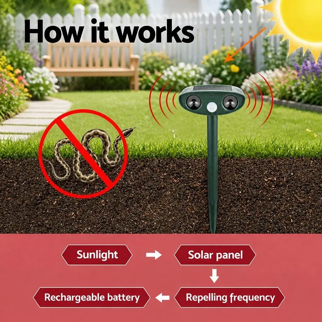 Ultrasonic Snake Repeller Solar Battery Powered Motion Sensor Garden Yard
