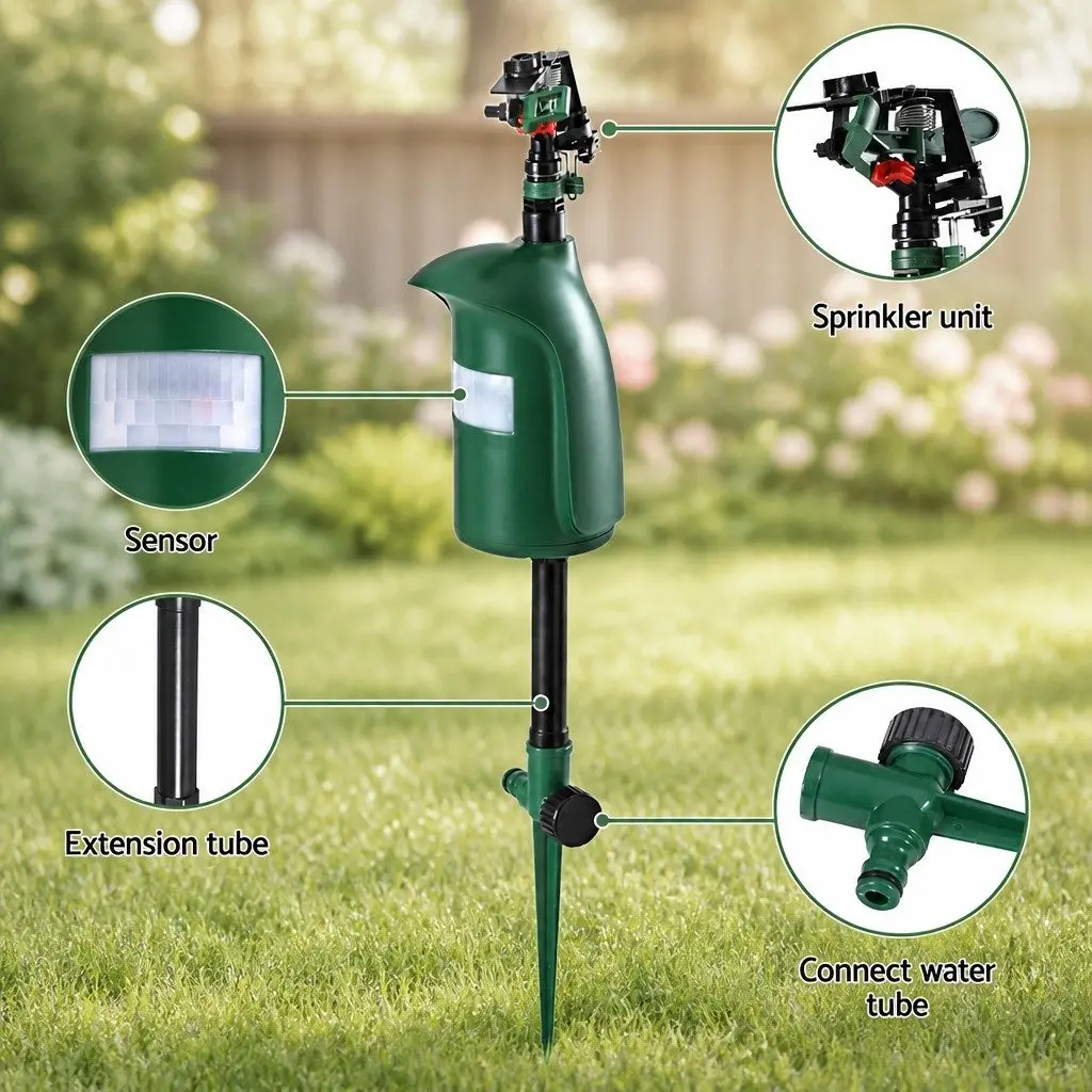 Outdoor Water Sprinkler Motion Sensor Pest Repeller Green 110 x 610mm