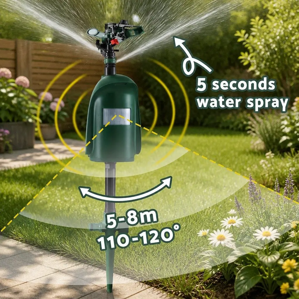 Outdoor Water Sprinkler Motion Sensor Pest Repeller Green 110 x 610mm