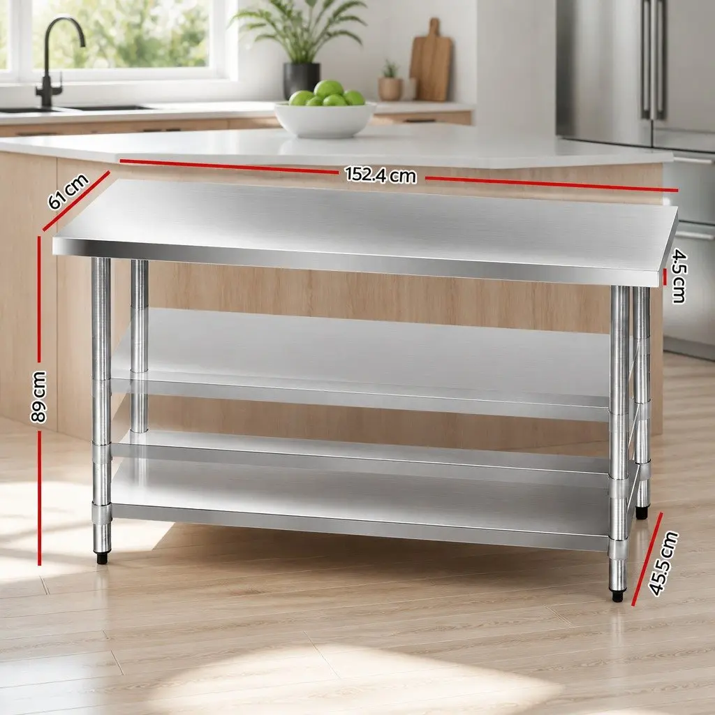 Stainless Steel Kitchen Work Bench Heavy Duty 1524x610mm Commercial Home Prep Table