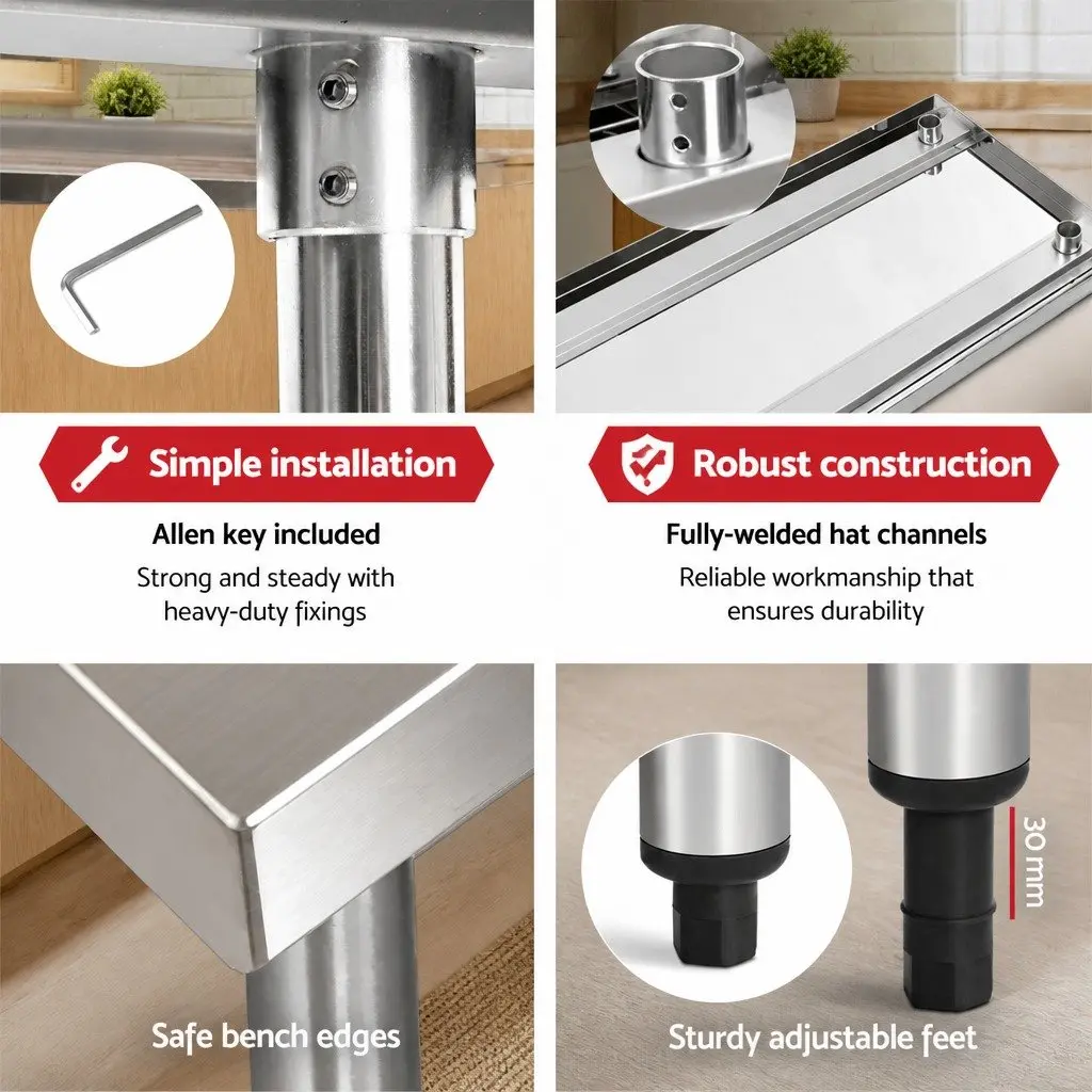 Stainless Steel Kitchen Work Bench Heavy Duty 1524x610mm Commercial Home Prep Table