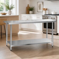Stainless Steel Kitchen Bench 1829x610mm Commercial Work Table with Adjustable